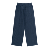MIROLYUB Axis striped pleated trousers in Navy Blue, back view.