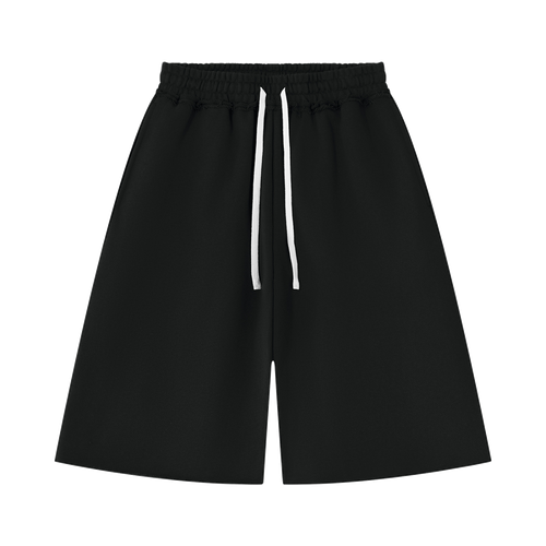 MIROLYUB Unisex Heavyweight Raw Edge Shorts — Black, front view