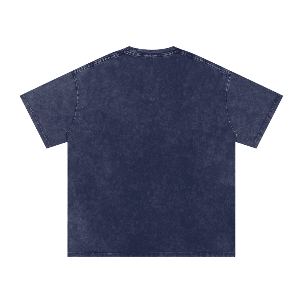MIROLYUB Afterglow Snow-Wash Oversized Tee in Royal Blue, back view.