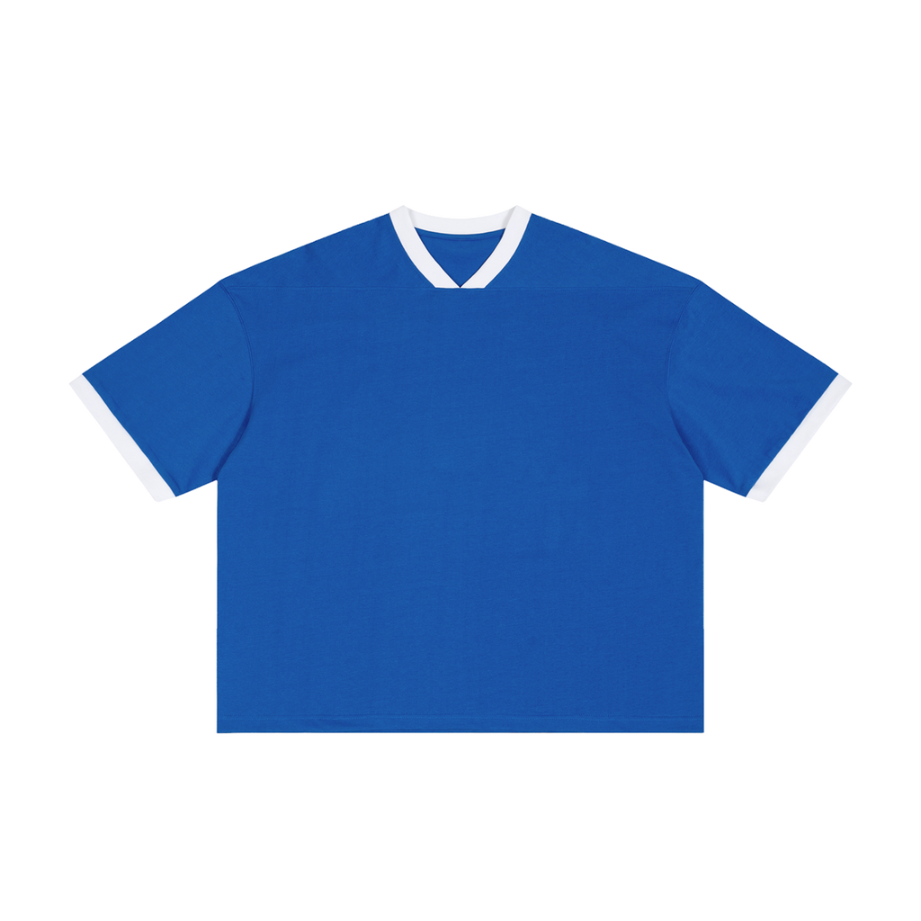 MIROLYUB Unisex Color Block Boxy T-Shirt — Blue — front view
