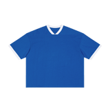 MIROLYUB Unisex Color Block Boxy T-Shirt — Blue — front view