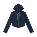 MIROLYUB Inflexion cropped full-zip hoodie in Navy Blue, front view