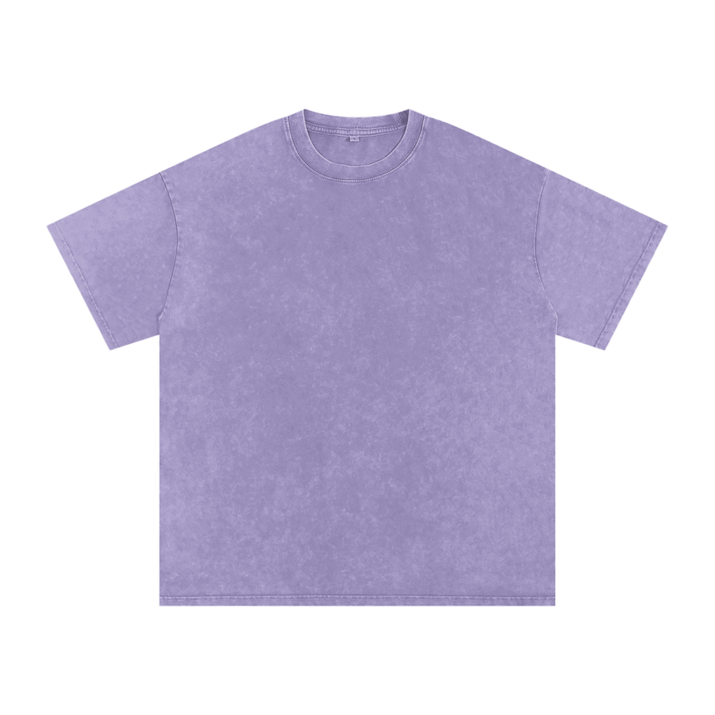 MIROLYUB Afterglow Snow-Wash Oversized Tee in Light Purple, front view.