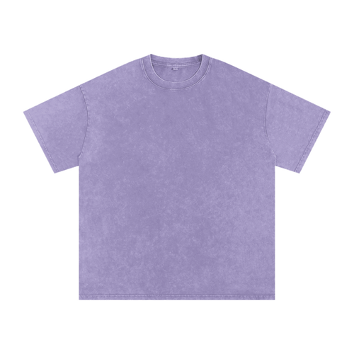 MIROLYUB Afterglow Snow-Wash Oversized Tee in Light Purple, front view.