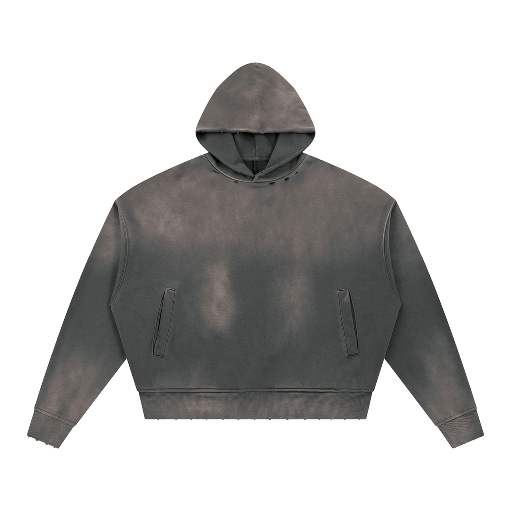MIROLYUB Unisex Sunfade Distressed Boxy Hoodie — Dark Gray, front view