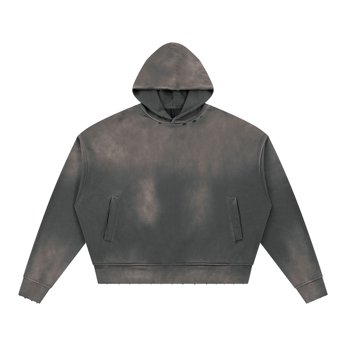 MIROLYUB Unisex Sunfade Distressed Boxy Hoodie — Dark Gray, front view