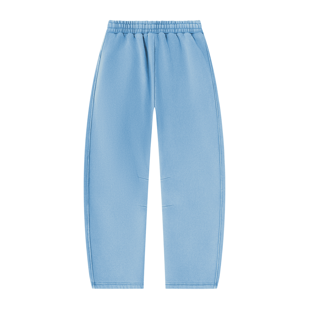 MIROLYUB arc vintage-wash barrel fleece pants in Light Blue, back view
