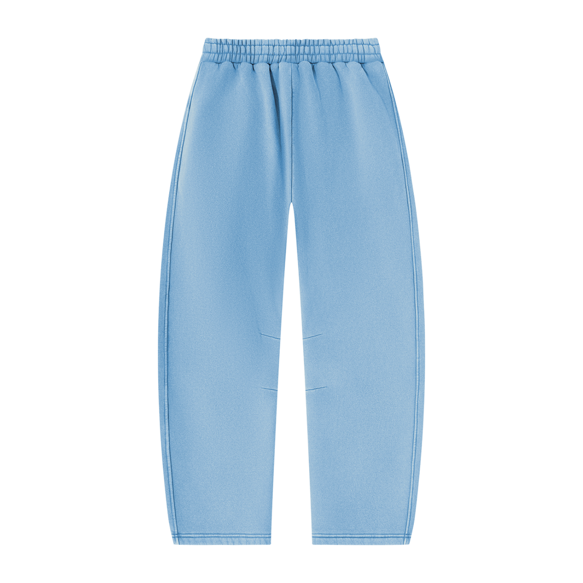 MIROLYUB arc vintage-wash barrel fleece pants in Light Blue, back view