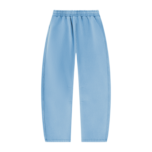 MIROLYUB arc vintage-wash barrel fleece pants in Light Blue, back view