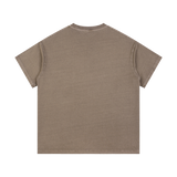MIROLYUB Palimpsest vintage-wash cotton tee in Coffee, back view with dropped shoulders and a straight hem