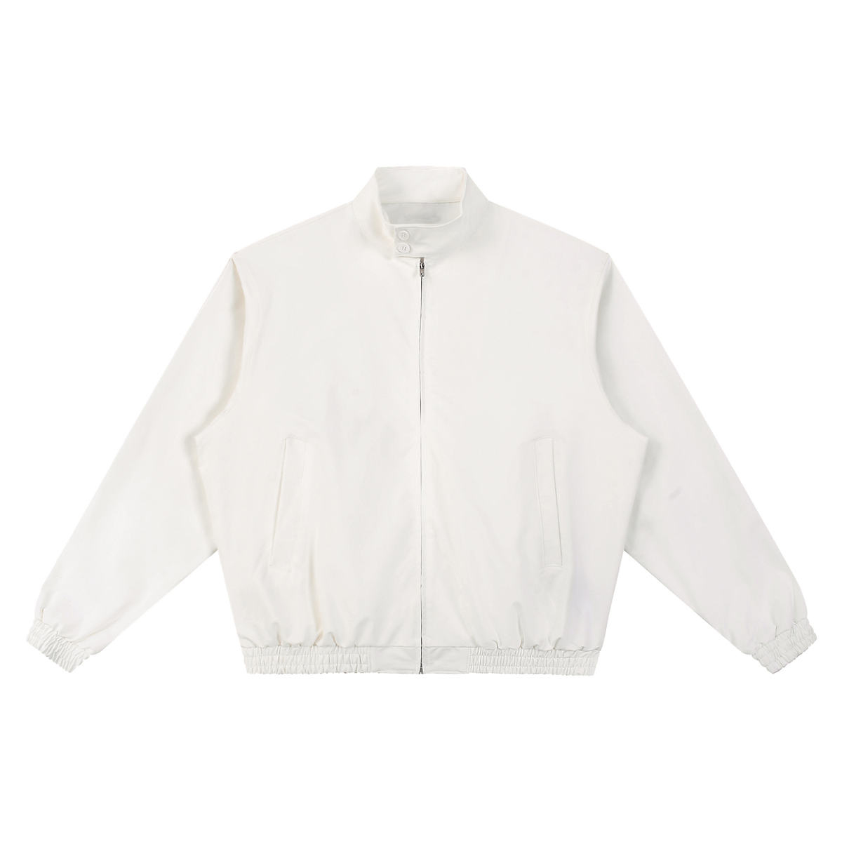MIROLYUB Transit stand-collar bomber in Beige, front view.