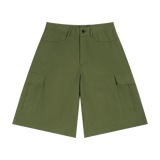 MIROLYUB Outpost woven cargo shorts in Army Green, front view.