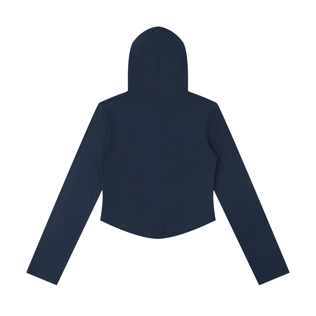 MIROLYUB Inflexion cropped full-zip hoodie in Navy Blue, back view