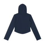 MIROLYUB Inflexion cropped full-zip hoodie in Navy Blue, back view