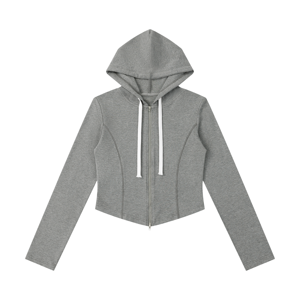 MIROLYUB Inflexion cropped full-zip hoodie in Flower Gray, front view