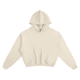 MIROLYUB Verge heavy cotton cropped hoodie in Apricot, front view.