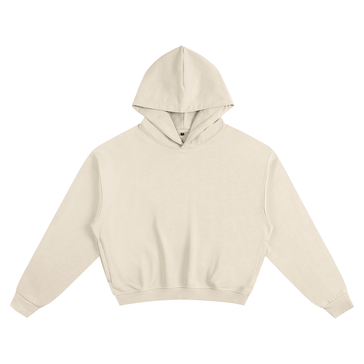MIROLYUB Verge heavy cotton cropped hoodie in Apricot, front view.