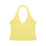 MIROLYUB Women’s Ruched Halter Yoga Tank Top — Yellow, back view
