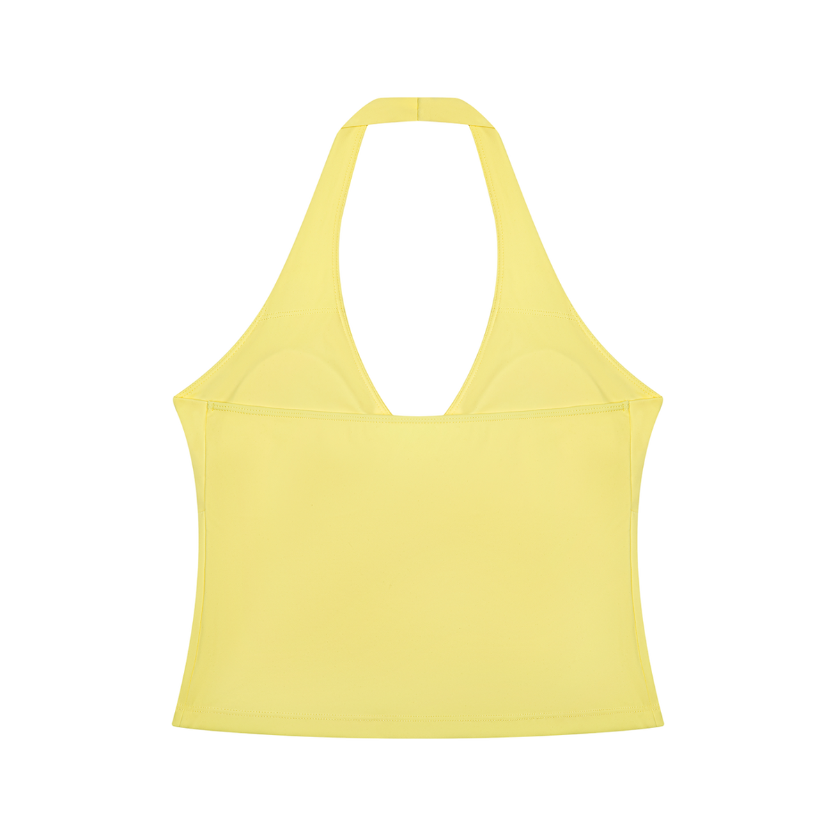 MIROLYUB Women’s Ruched Halter Yoga Tank Top — Yellow, back view