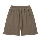 MIROLYUB Unisex Vintage Wash Raw Edge Shorts — Khaki, back view