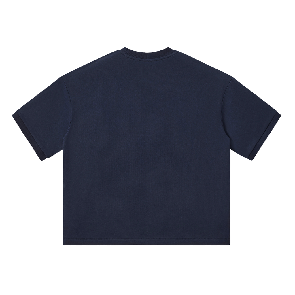 MIROLYUB Unisex Heavyweight Boxy T-Shirt — Navy Blue — back view
