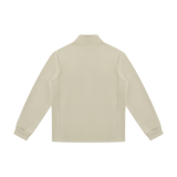MIROLYUB Tangent stand-collar track jacket in Beige Camel, back view.