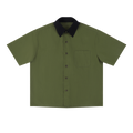Crossfade cotton short-sleeve contrast-collar shirt in Army Green, front view