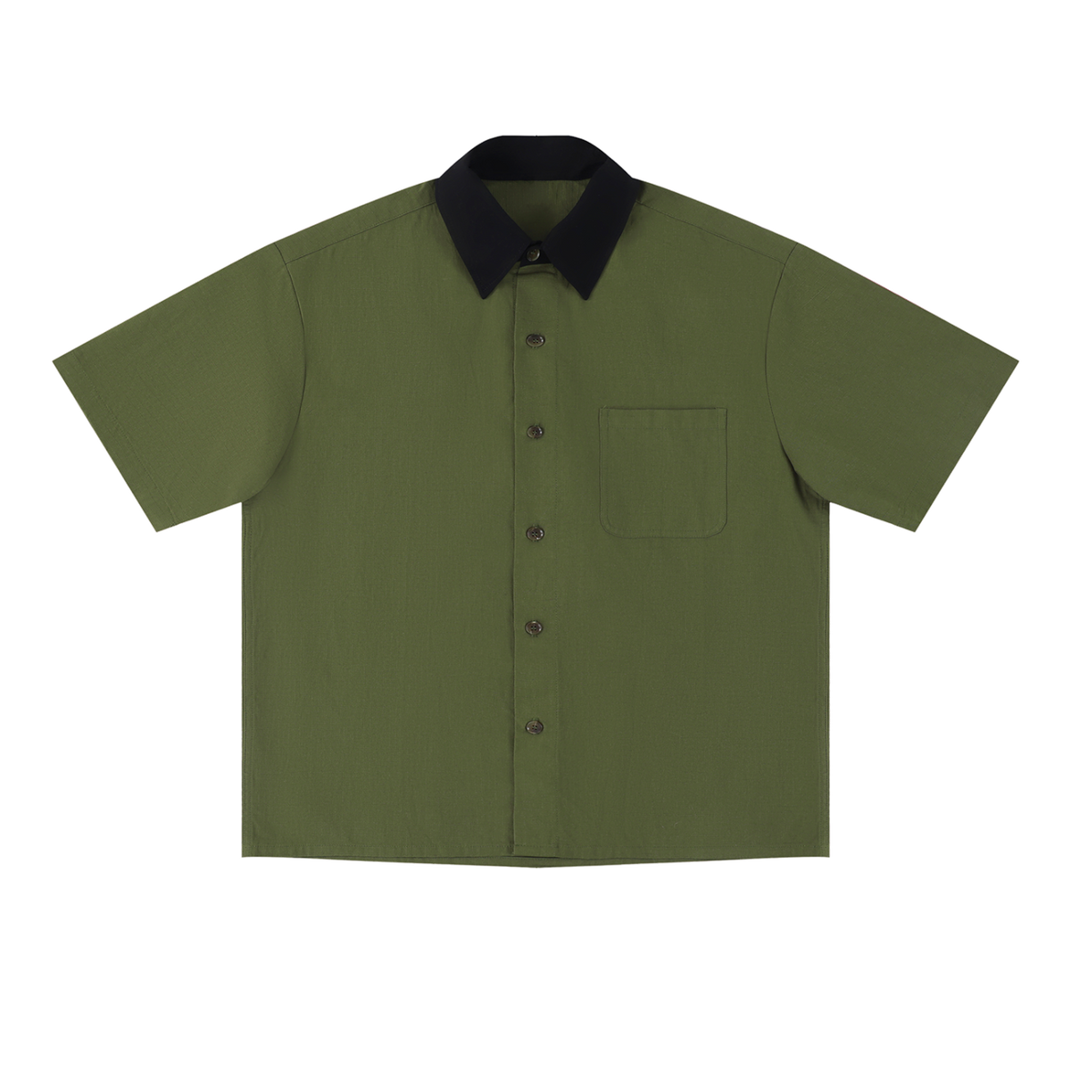 Crossfade cotton short-sleeve contrast-collar shirt in Army Green, front view