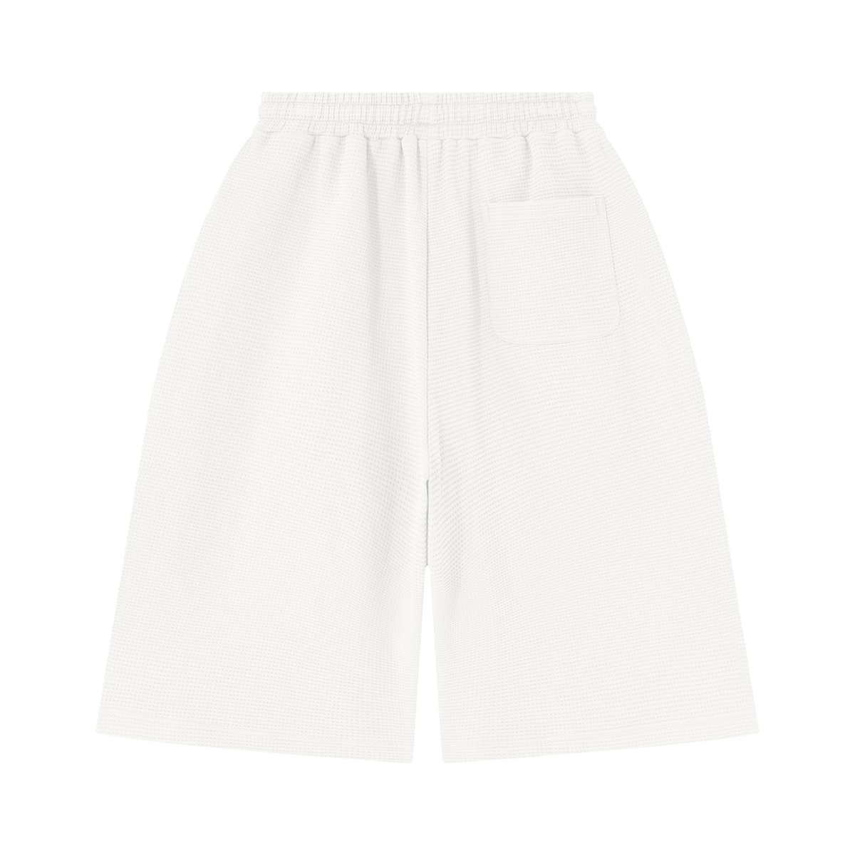 MIROLYUB Lattice Waffle Shorts in White, back view.