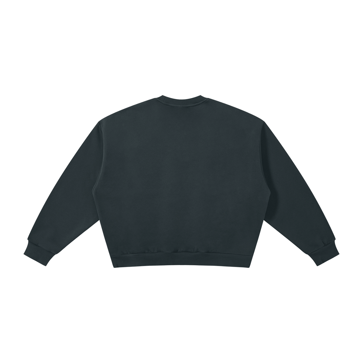 MIROLYUB Meridian boxy fleece crewneck in Navy Blue, back view.