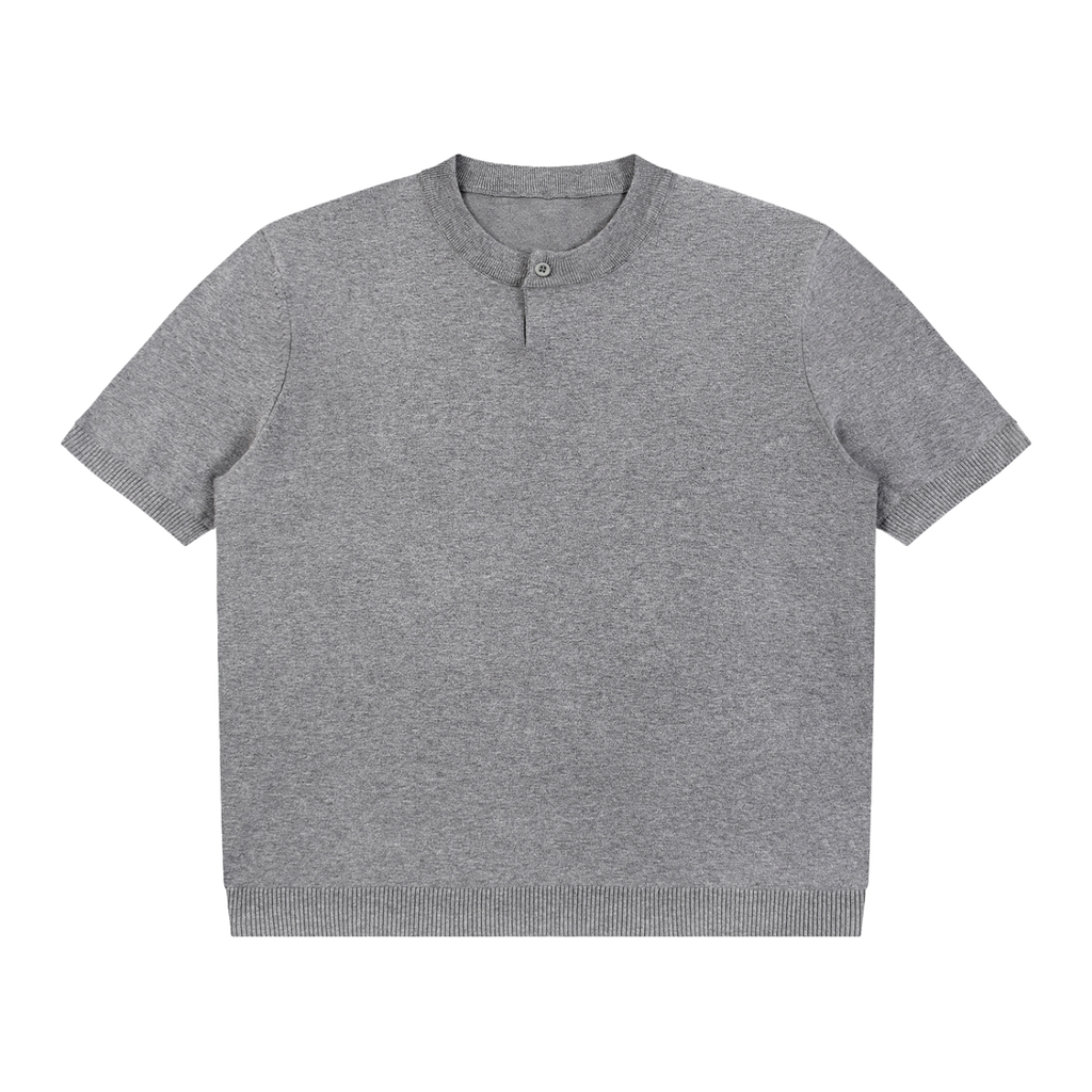 MIROLYUB Cadence Knit Henley Tee in Flower Gray, front view.