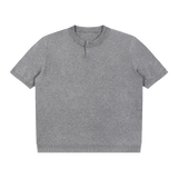 MIROLYUB Cadence Knit Henley Tee in Flower Gray, front view.
