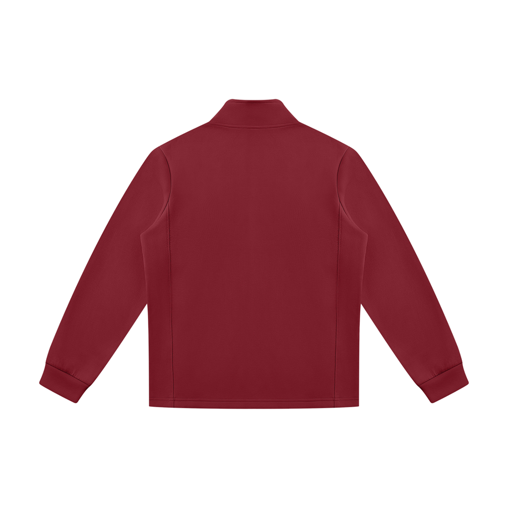 MIROLYUB Tangent stand-collar track jacket in Red, back view.