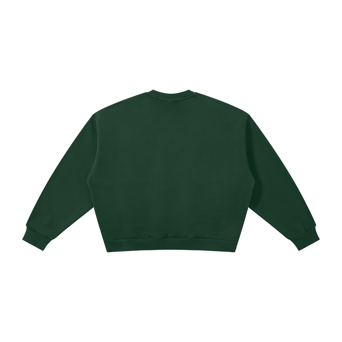 MIROLYUB Meridian boxy fleece crewneck in Dark Green, back view.