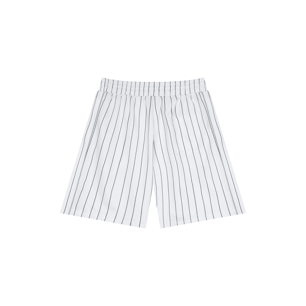 MIROLYUB Unisex Striped Loose Fit Shorts — White, back view