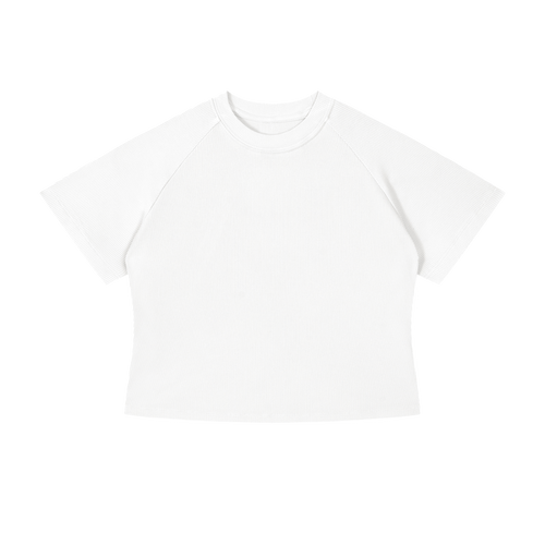 MIROLYUB Women's Mineral Wash Crop T-Shirt — White, front view