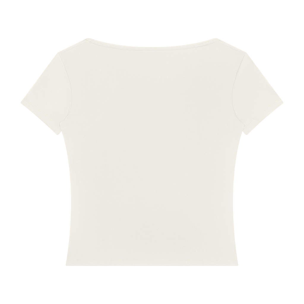 MIROLYUB Squareline square-neck fitted tee in Beige, back view.