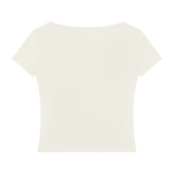 MIROLYUB Squareline square-neck fitted tee in Beige, back view.
