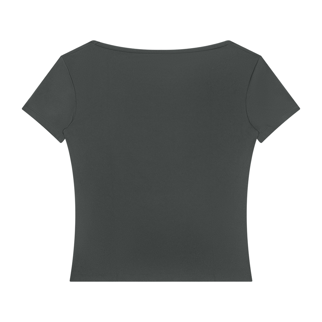 MIROLYUB Squareline square-neck fitted tee in Dark Gray, back view.