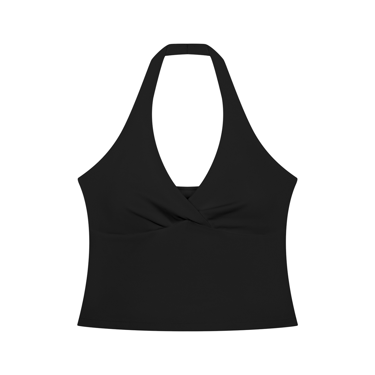 MIROLYUB Women’s Ruched Halter Yoga Tank Top — Black, front view