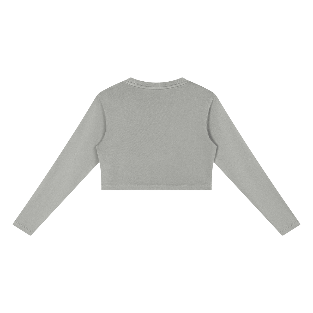 MIROLYUB Ashweave mineral-wash cropped sweatshirt in Light Gray, back view.