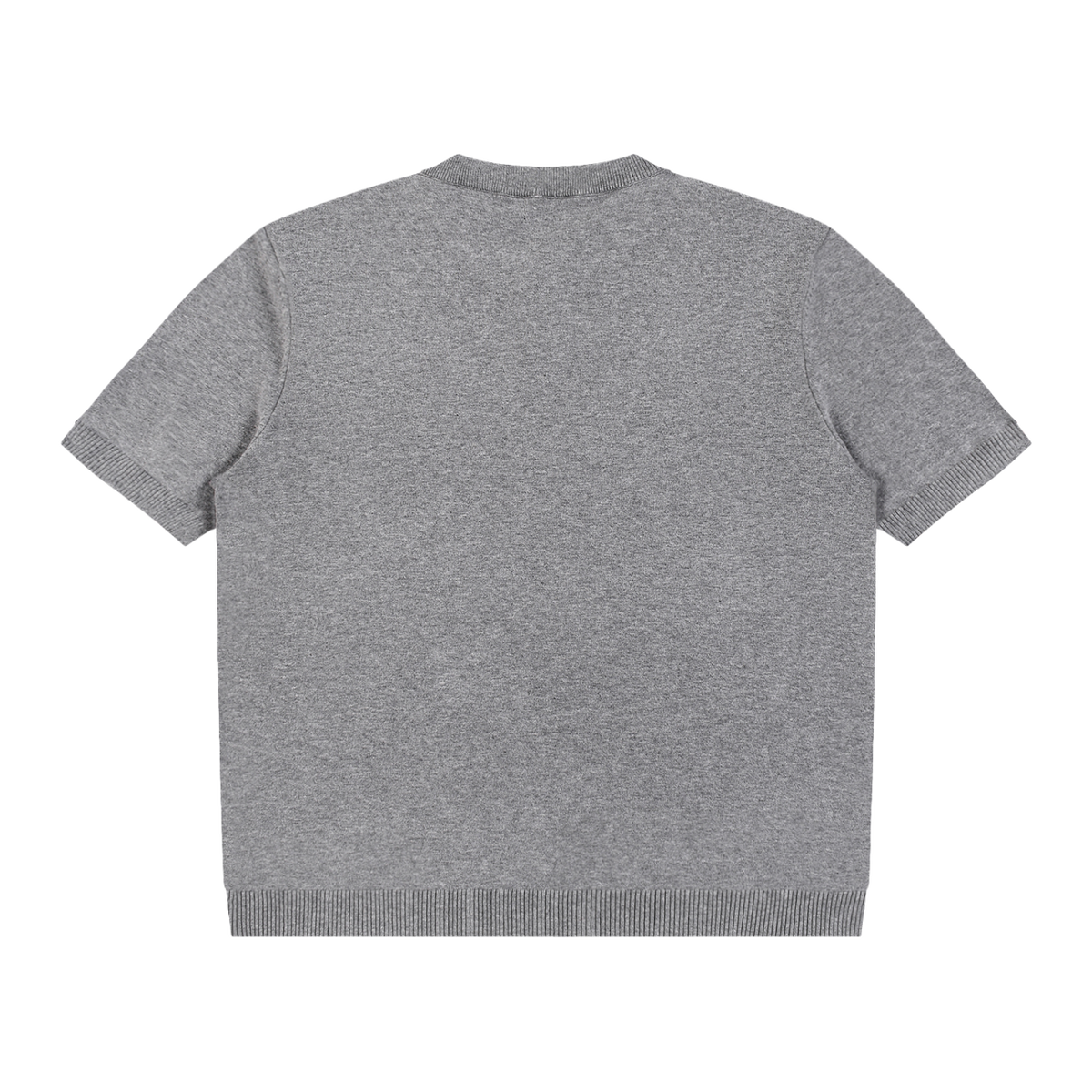 MIROLYUB Cadence Knit Henley Tee in Flower Gray, back view.