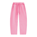 MIROLYUB Arc Vintage-Wash Barrel Fleece Pants in Pink, front view.