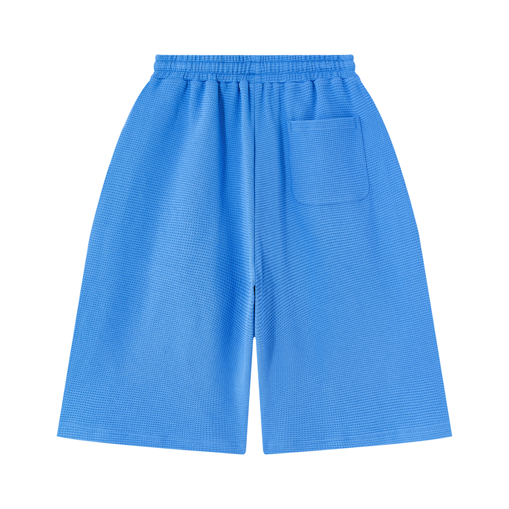 MIROLYUB Lattice Waffle Shorts in Colourful Blue, back view.