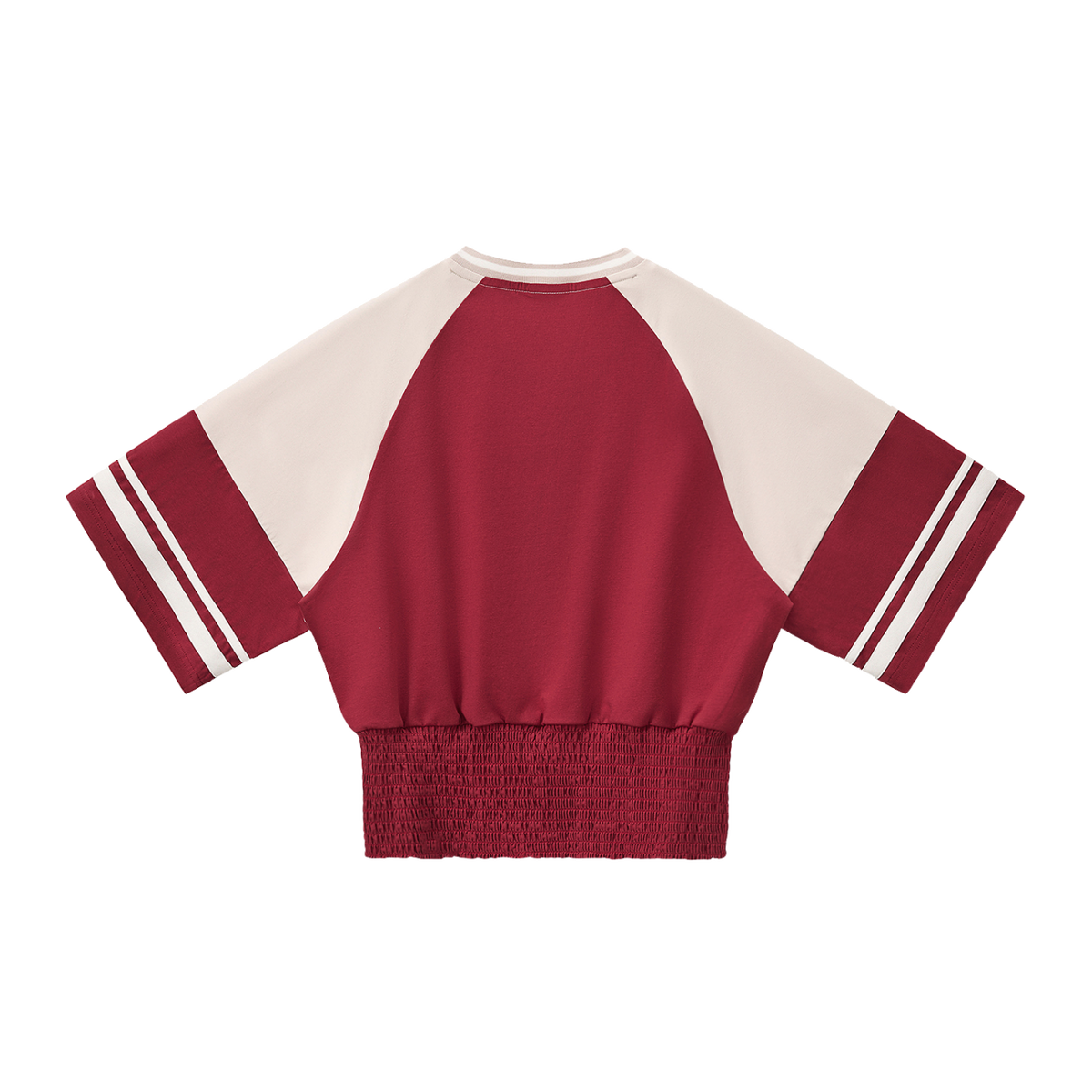 MIROLYUB Women's Color Block Ruched T-Shirt — Red with Apricot — back view