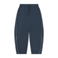 MIROLYUB Trace Piping Barrel Fleece Pants in Navy Blue, front view.