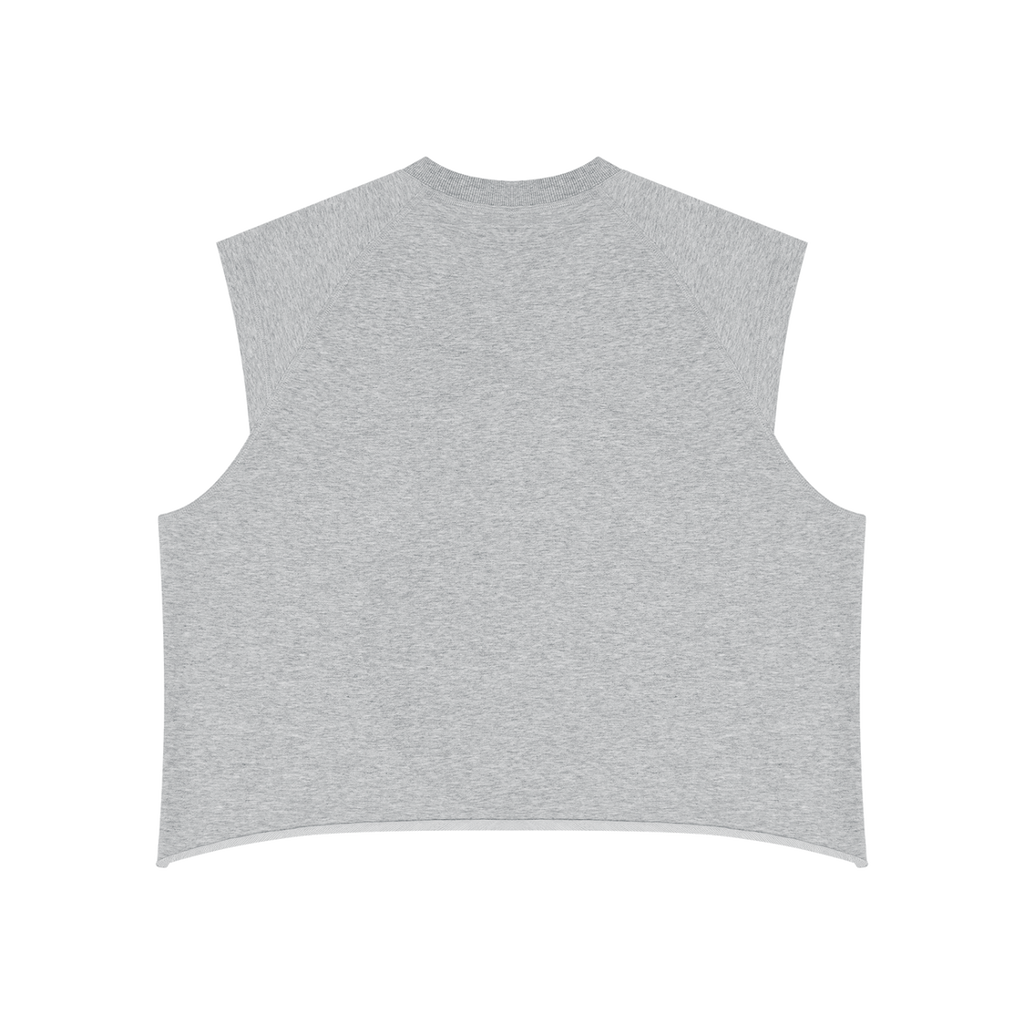 MIROLYUB Ravel raw-hem boxy tank in Flower Gray, back view.
