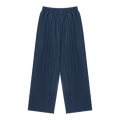 MIROLYUB Axis striped pleated trousers in Navy Blue, front view.