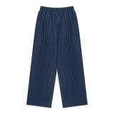 MIROLYUB Axis striped pleated trousers in Navy Blue, front view.