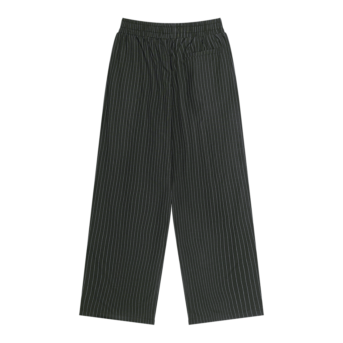 MIROLYUB Axis striped pleated trousers in Black, back view.